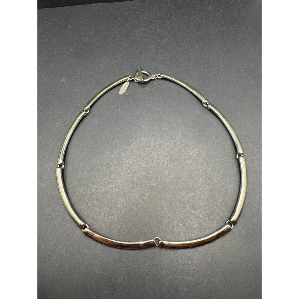 NY & CO Silver Tone Curved Tube Bar Chain Link Choker Necklace Toggle Clasp - Picture 9 of 11